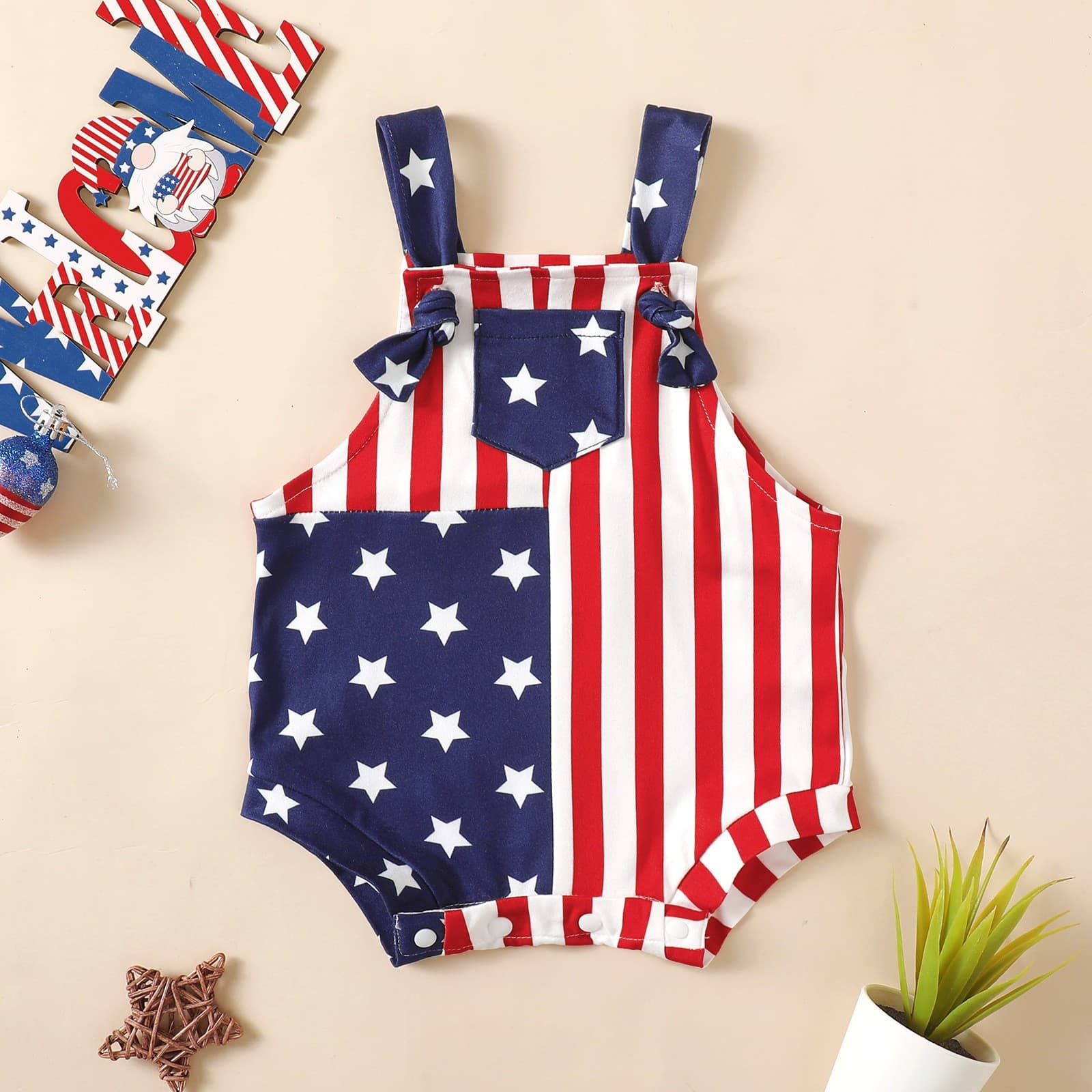 Export Independence Day Baby Romper Summer Baby Strap Bodysuit Crawling Suit Star Stripe Infant Baby Clothes