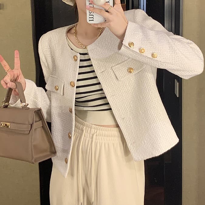 2026 Spring and Autumn New Short Style Small Fragrance Jacket for Women High-end French Style Street Style Button Versatile Top for Women