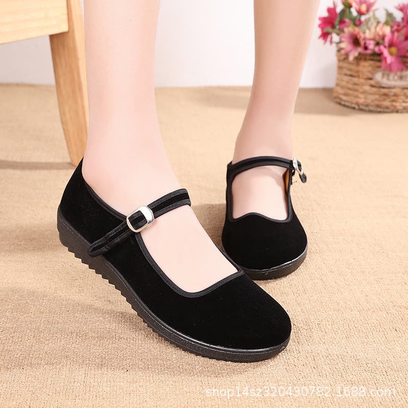 Old Beijing Cloth Shoes Women's Breathable Hotel Shoes Mom Square Dance Straps Injection Rubber Sole Work Soft Sole Low-top Cloth Shoes
