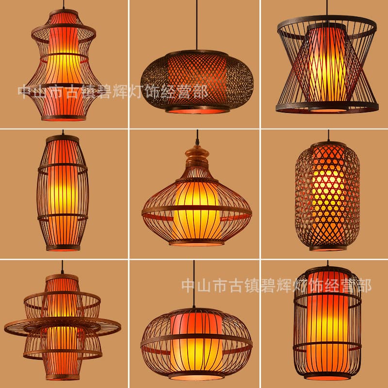 Modern Chinese Brown Bamboo Chandelier Zen Tea Room Restaurant Hot Pot Shop Bamboo Lamp Black Bamboo Lighting
