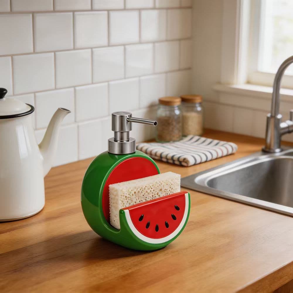 Creative Watermelon-Shaped Ceramic Hand Soap Dispenser with Sponge Holder, Kitchen Decoration, Cross-Border Home Crafts