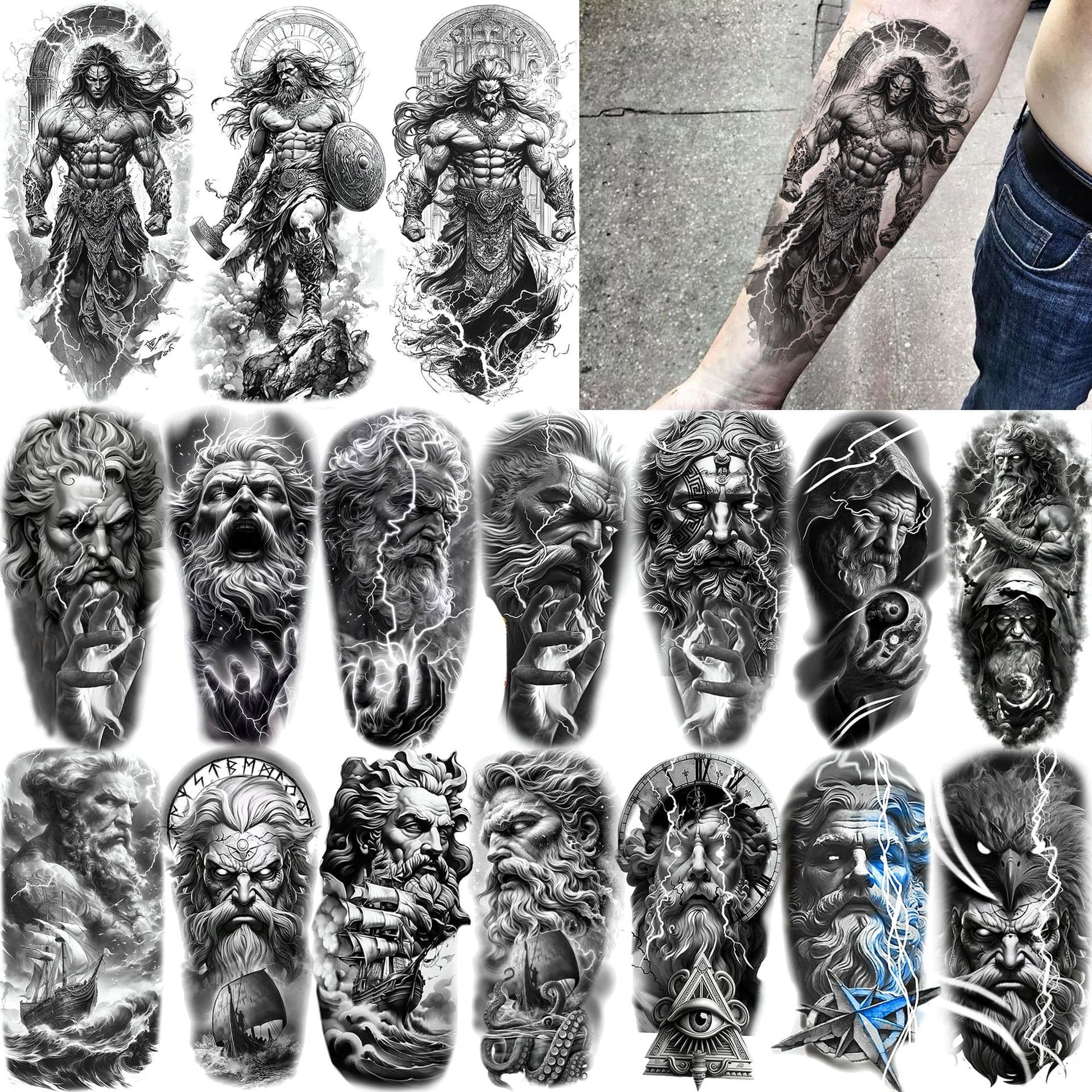 Cross-border Ancient Greek Myth Zeus Tattoo Sticker Realistic Arm Calf Tattoo Sticker TEMU European and American Tattoos
