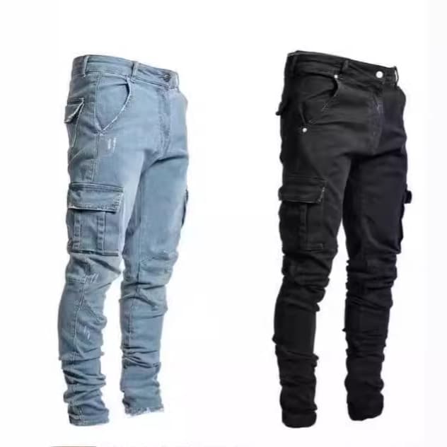 2024 European and American Cross-border New Stretch Jeans Men's Side Pocket Slim Skinny Jeans