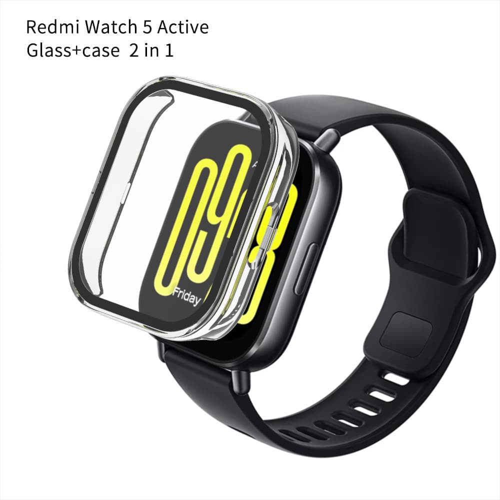 Compatible with Redmi Watch 5 Active Lite Protective Case, PC + Tempered Glass Integrated