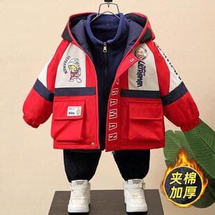 Aoman Boys Jacket 3-in-1 Detachable Children Fall Winter Coat Boys Thick Winter Padded Jacket Top