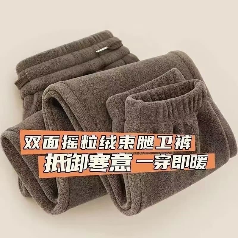 Versatile fleece-lined men's trousers for autumn and winter, classic double-sided fleece, loose fit, comfortable, sporty, tapered leg.