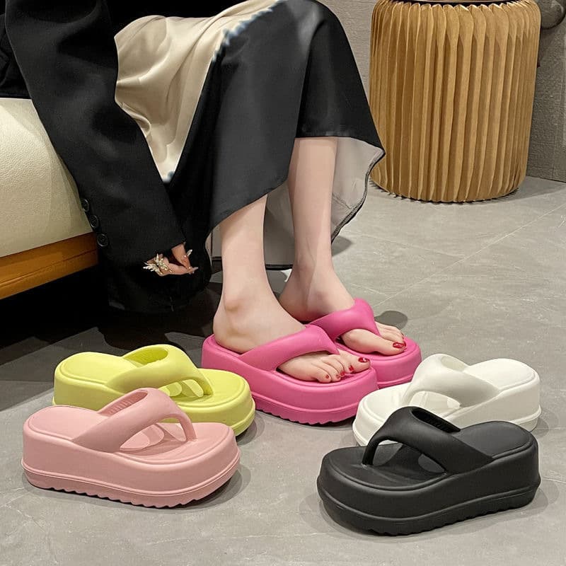 New Women's EVA Flip Flops Thick Sole Clip On Sandals Summer Cross-Border Outer Wear Increased Soft Bottom Beach Slippers