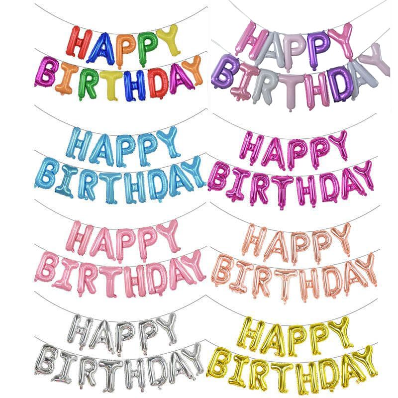 Happy Birthday 16 Inch Letter Aluminum Foil Balloons Party Decoration Background Wall Scene Arrangement Mixed Color Balloons