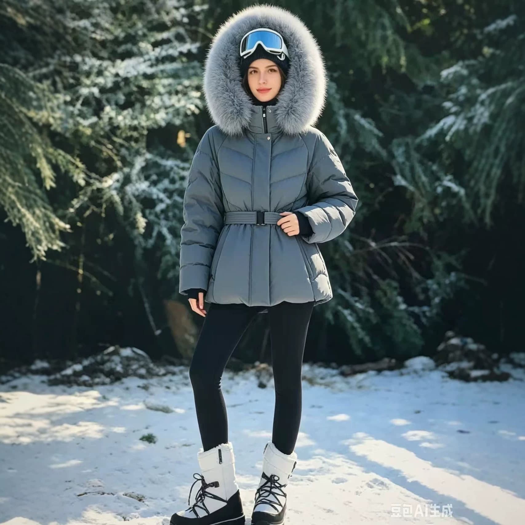 British style new style down jacket women's short thickened and warm large fur collar cotton coat waist small cotton-padded jacket