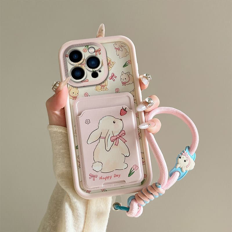 Compatible with Apple iPhone XR/XS Max Full Coverage Cartoon 15PM Wrist Strap 13ProMax Card Holder Phone Case Plus