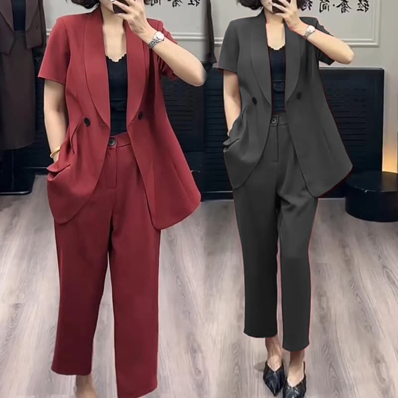 2829 plus size women's thin suit suit fat mm commuter work clothes professional suit complete set of small pants