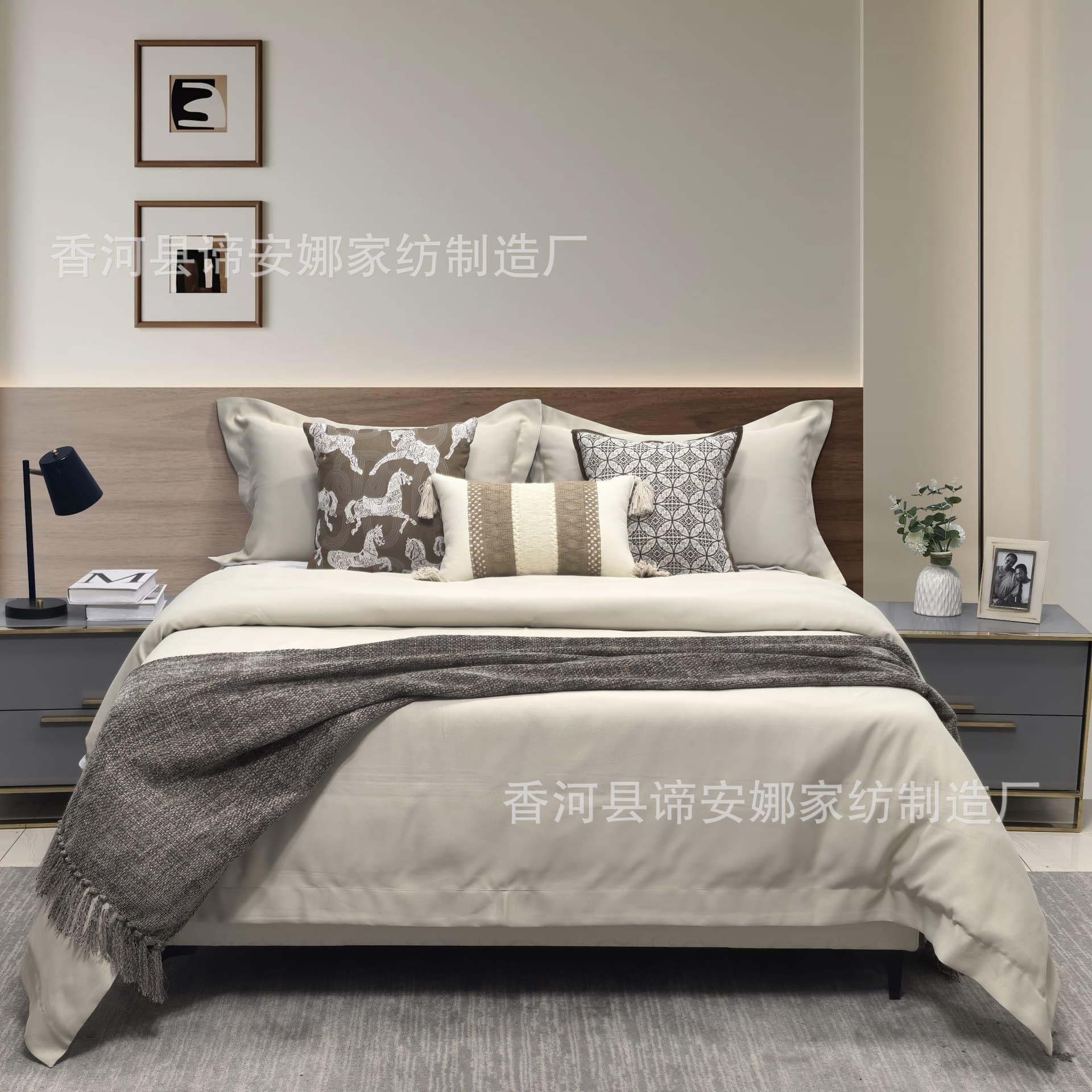 Furniture showroom bedding, model room matching soft furnishing bedding, American light luxury model room bedding multi-piece set
