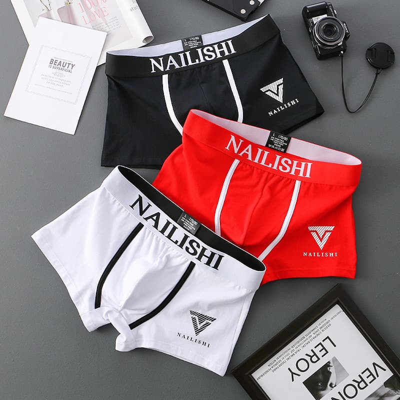 Men's Cotton Boxer Briefs Mid-Rise Four-Corner Underwear Breathable Cotton Fabric Teenager Contour Design Shorts