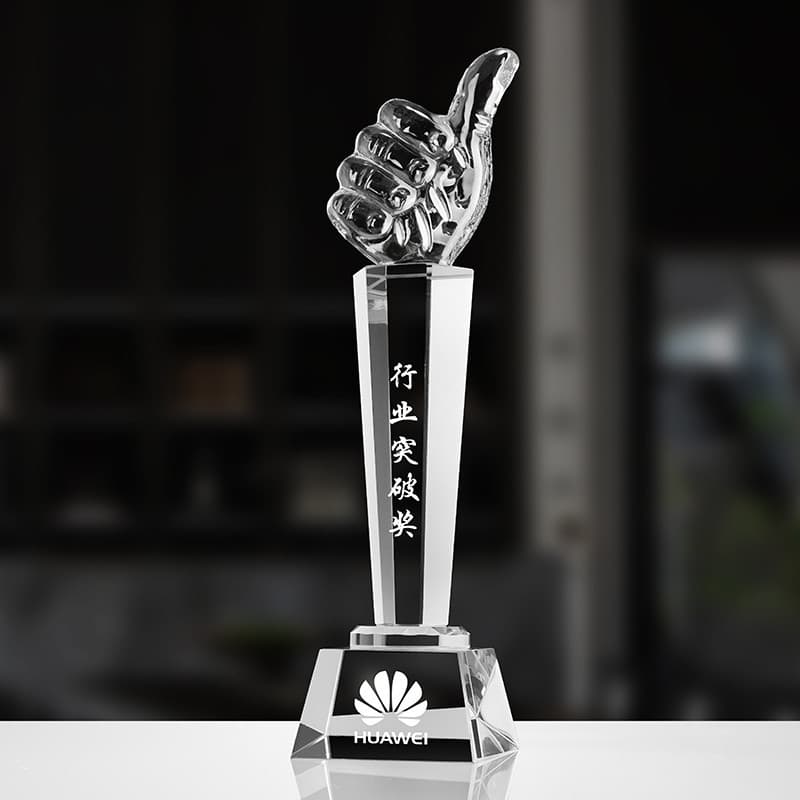 Crystal Trophy Thumbs Up Creative Competition Honor Souvenir Company School Competition Engraving Metal Manufacturer Wholesale
