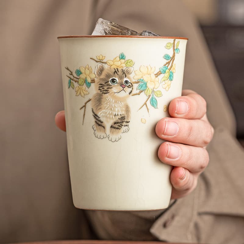 Wholesale Ru Kiln Cat Mug Ceramic Cola Cup Large Office Tea Cup Single Cup Kung Fu Tea Set Gift Box
