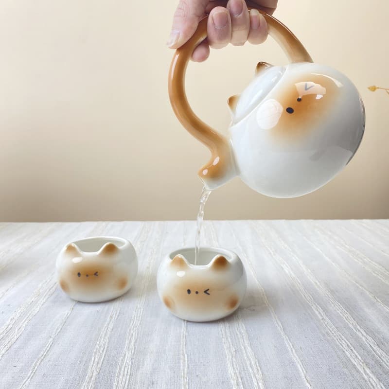 Creative Tea Cup and Teapot Set with Handle, Siamese Cat Design for Women, Ceramic Afternoon Tea Mug, High Aesthetics