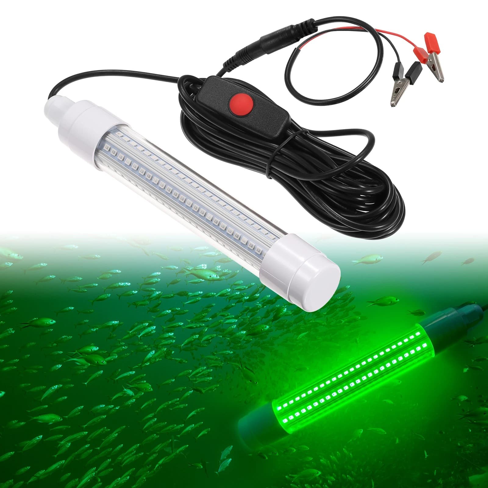 Cross-border New LED Fish Attractor Green Warm White Blue Squid Light 12V24V Raft Fishing Lamp