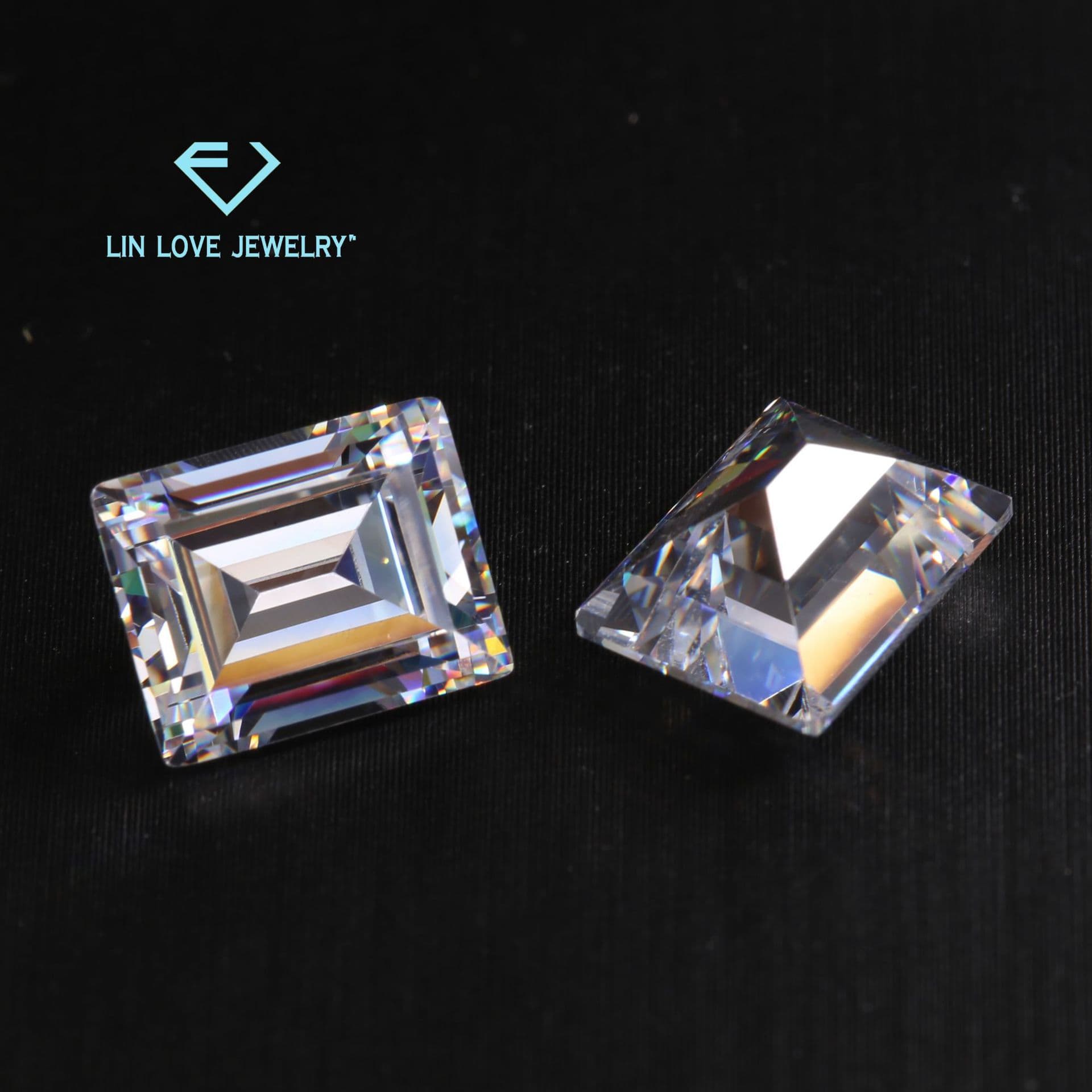Loose rectangular white zircon stones, right-angled cut white transparent zircon, man-made diamonds set with CZ (Cross-Zero) setting as the main stone.