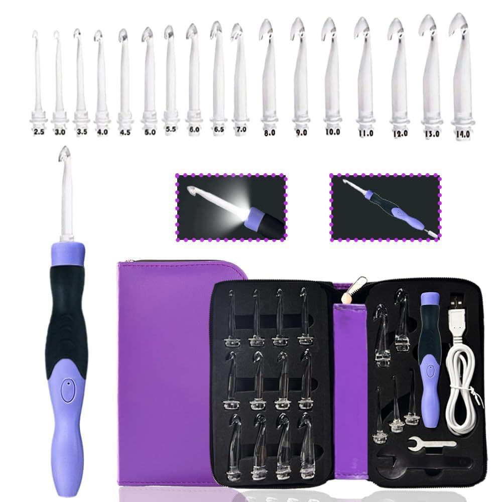 Tiktok knitting tool crochet set LED crochet hook rechargeable luminous 17-in-1 replaceable hook head gift box