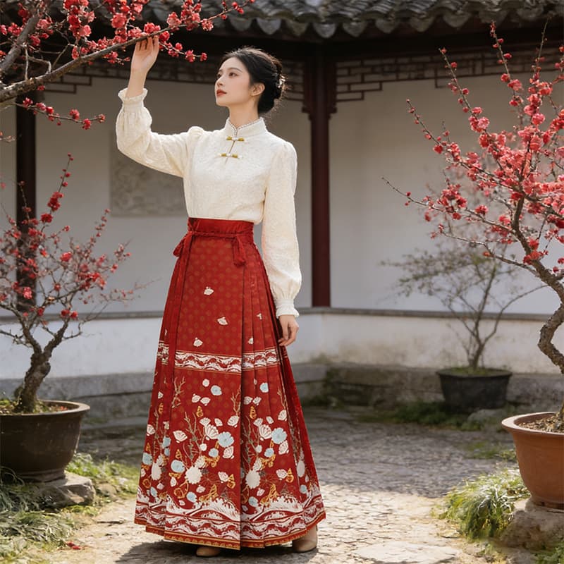 Hanfu women's horse-faced skirt suit new Chinese style spring and summer pleated long wholesale skirt [Huazhidiemeng]