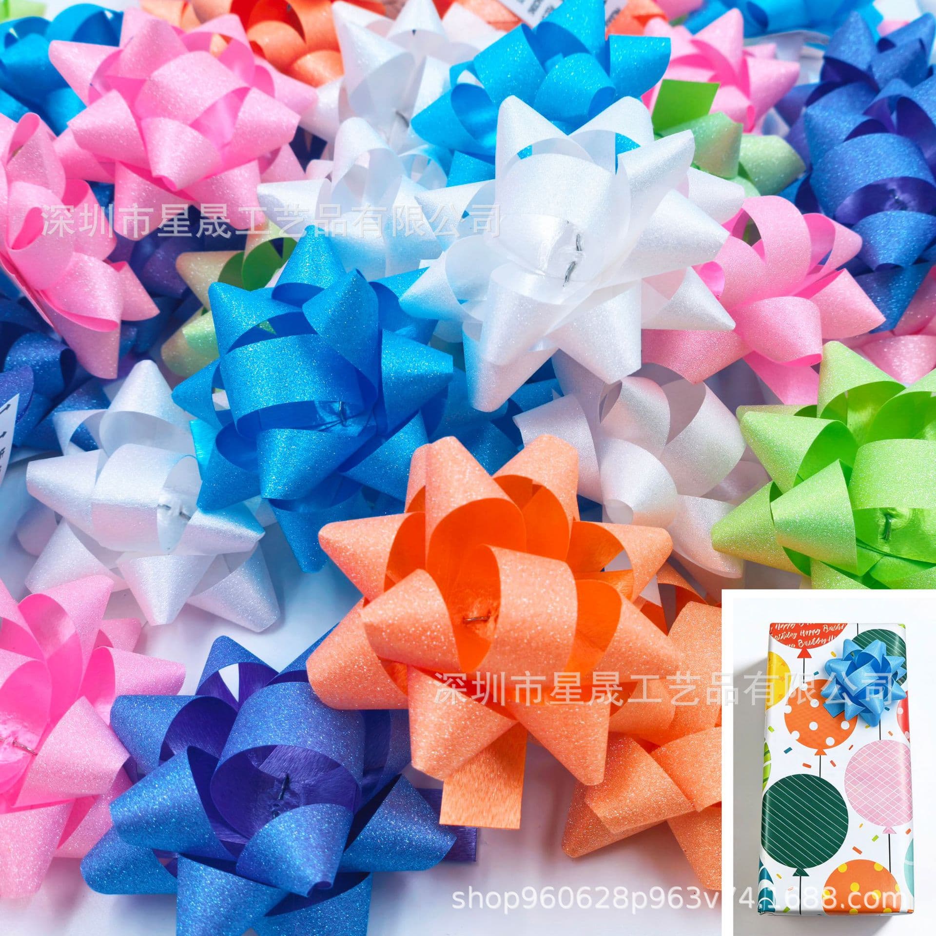 Cross-border new 2-inch super glitter glitter star flower spring theme birthday Valentine's Day decoration ribbon flower set