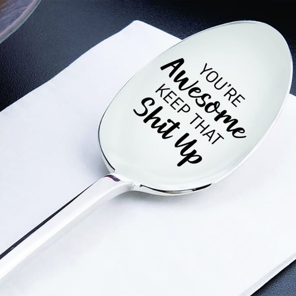 Cross-border Supply Inspirational Quotes Dinner Stainless Steel Engraved Tea Spoon Inspirational Coffee Spoon Tableware Kitchen Accessories Birthday
