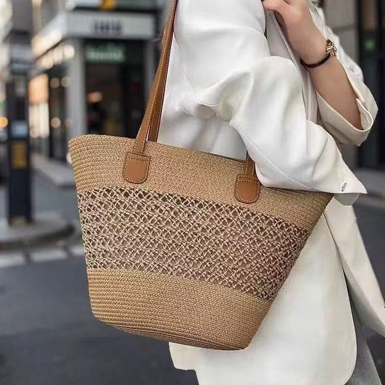 Straw Woven Bag, New Summer Style, Artistic Style, Single-Shoulder Woven Bag, Travel, Seaside Vacation, Casual, Stylish Beach Bag, Women's Bag