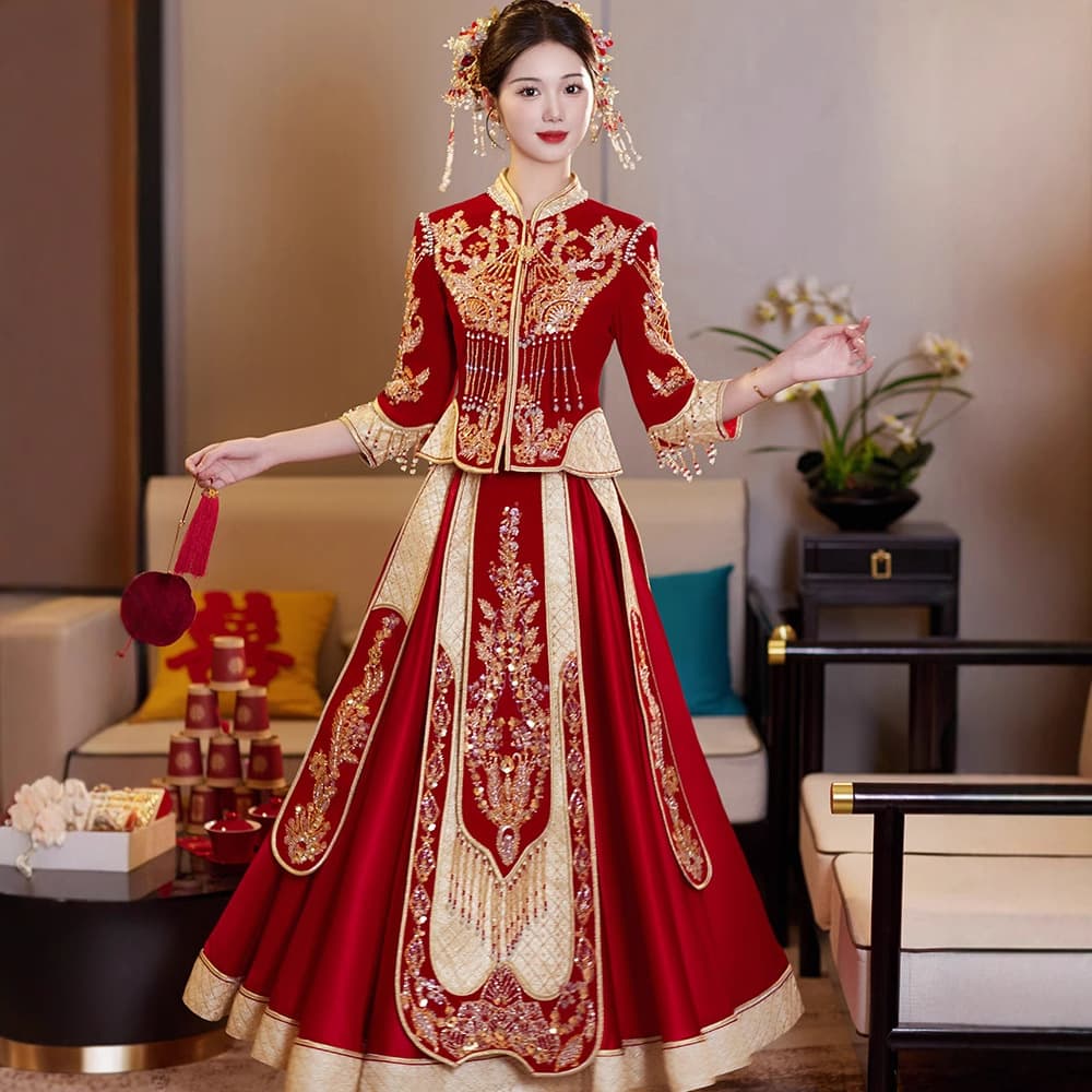 Xiuhe Wedding Clothes 2026 New Bride Wedding High-Quality Out-of-Pavilion Toast Clothes Slim Heavy Industrial Chinese Wedding Clothes Summer