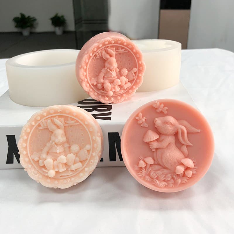 Hand-Held Mushroom Rabbit Aromatherapy Candle Silicone Mold DIY Easter Rabbit Candle Epoxy Resin Diffuser Stone Mold