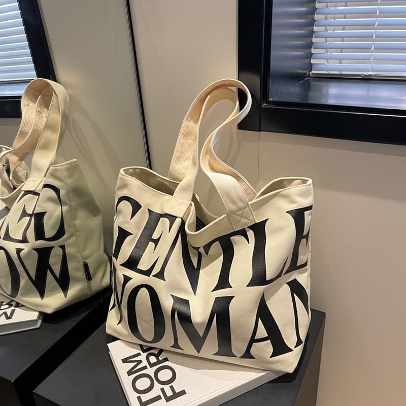 Simple Canvas Tote Bag Mommy 2023 Letter Print Trendy Single Shoulder Bag Fashionable Korean Cross-Border Style Large Size Summer Bag