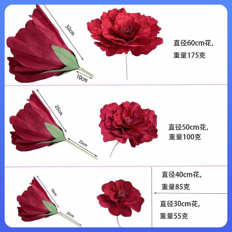 ✅ Large Velvet Peony Artificial Flowers for Wedding, Window Display, Studio Photography, Wine Red