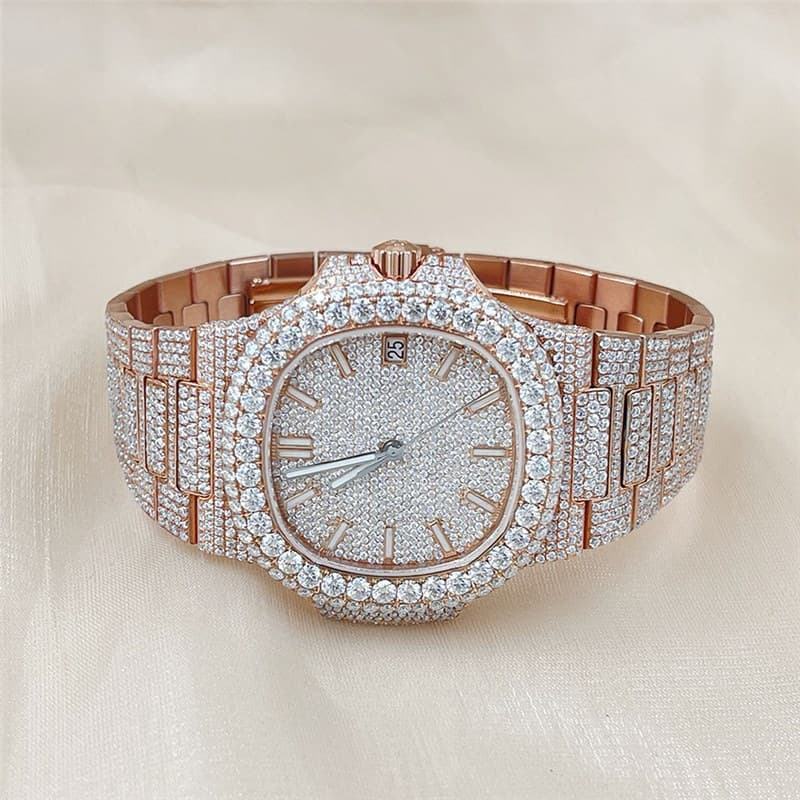 Luxury high-quality ice VVS 1/VS1 GRA certified double-headed moissanite watch for women.