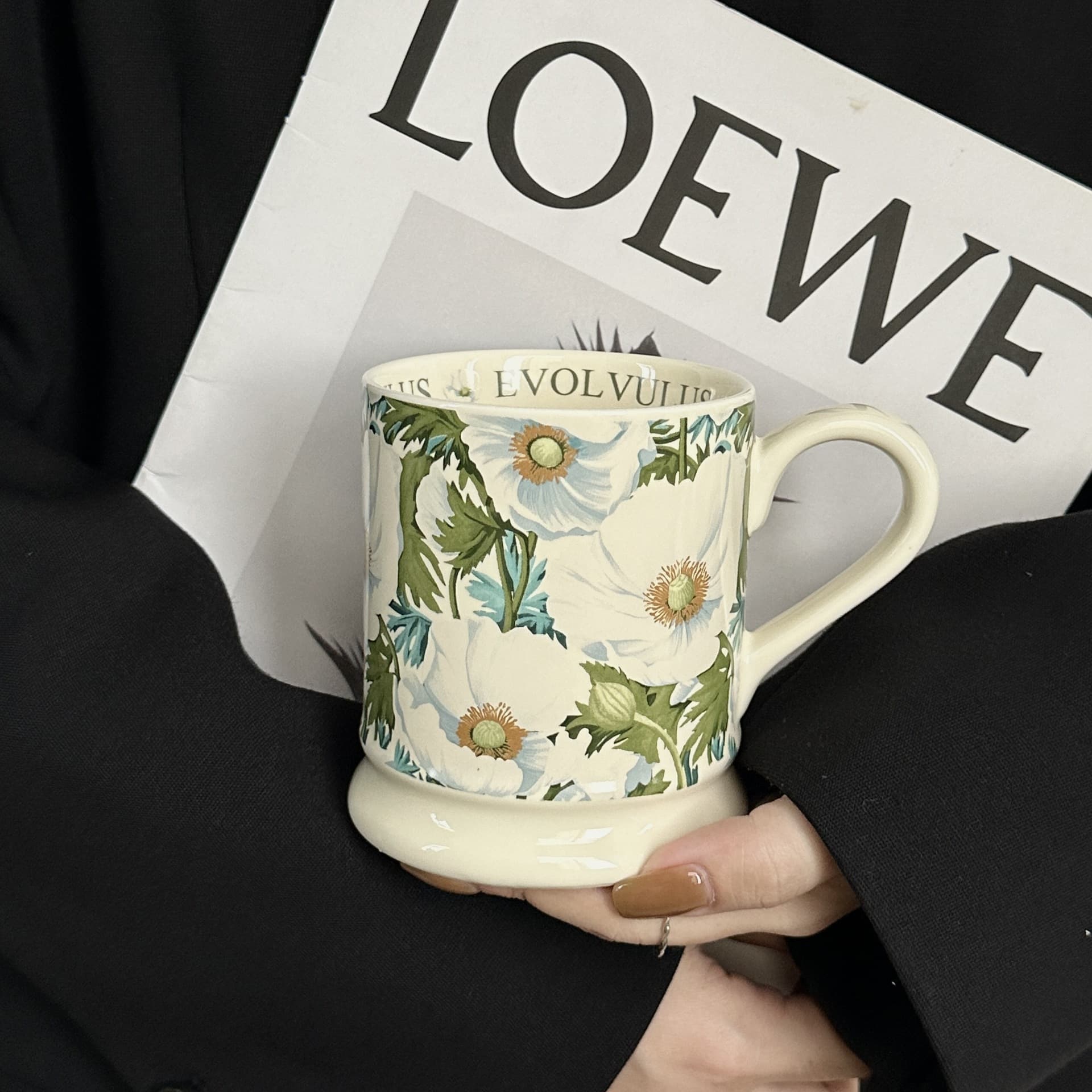 French Vintage Oil Painting Ceramic Mug, Designer Home Office Drinking Cup, High-End Exquisite Coffee Cup