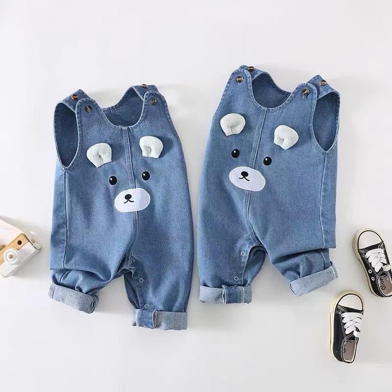 Baby Soft Denim Overalls Romper Toddler Sleeveless Vest Cartoon Spring Autumn Long Pants Unisex Baby Crawling Suit