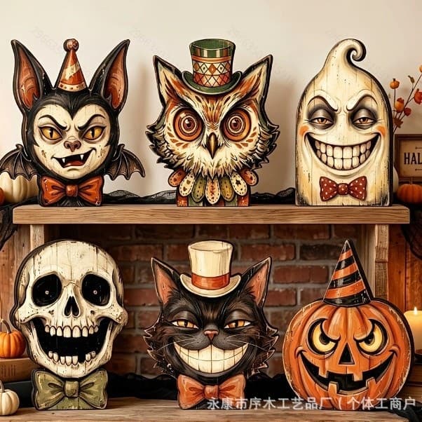 Cross-border retro old Halloween pumpkin-shaped wooden desktop ornaments cross-border autumn home desktop ornaments