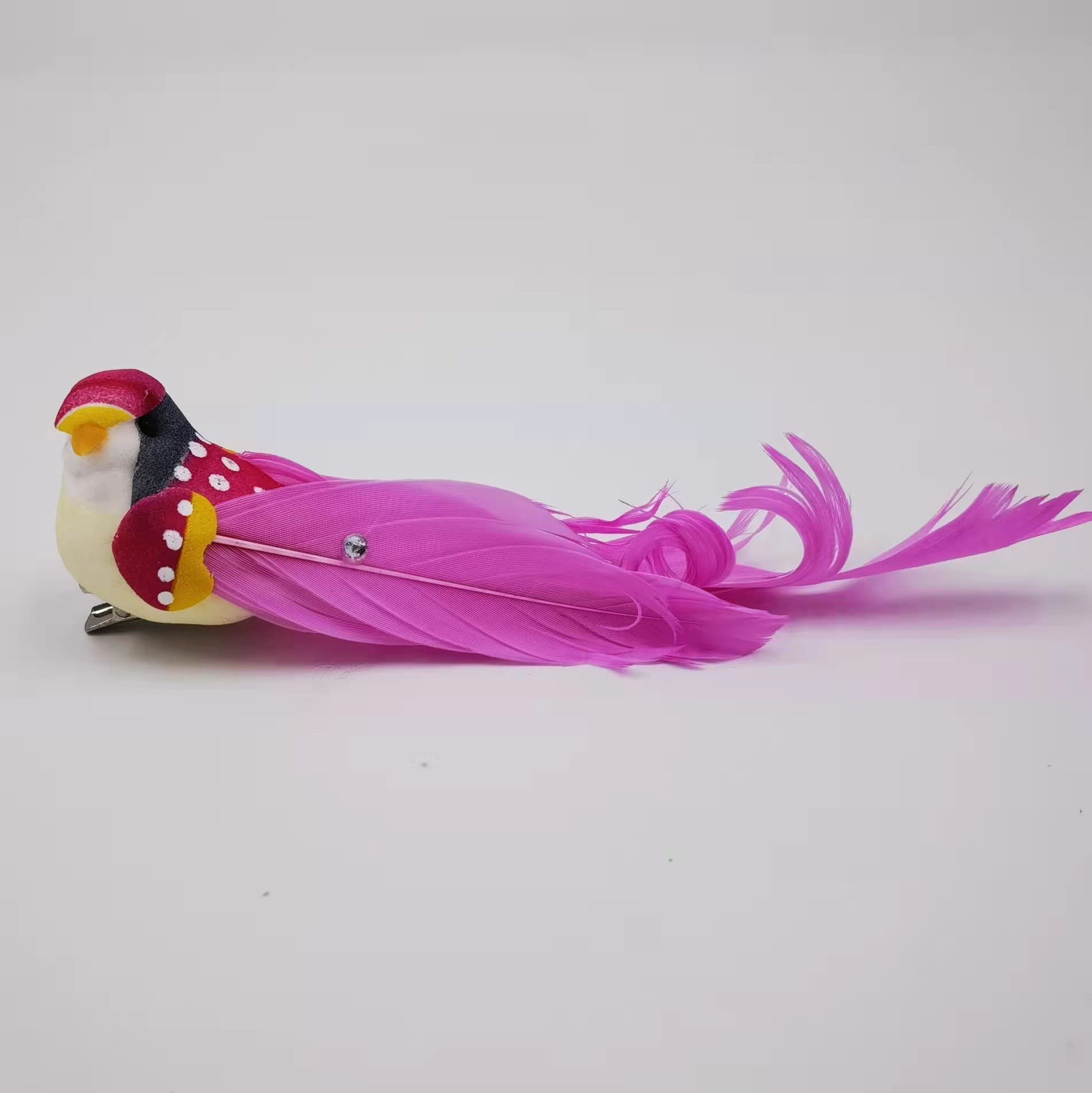14CM High-Quality Simulated Curly-Feathered Rhinestone-Adorned Bird with Real Feathers / Christmas and New Year Decoration / Kindergarten Decoration