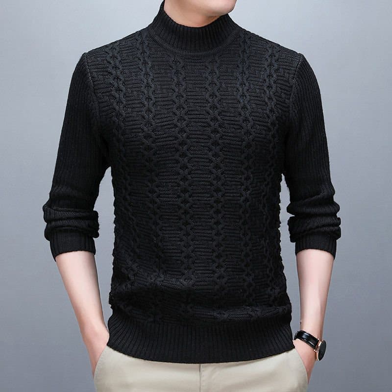 Men's Winter High Neck Thick Warm Sweater Korean Style Slim Fit Base Shirt Round Neck Knit Sweater