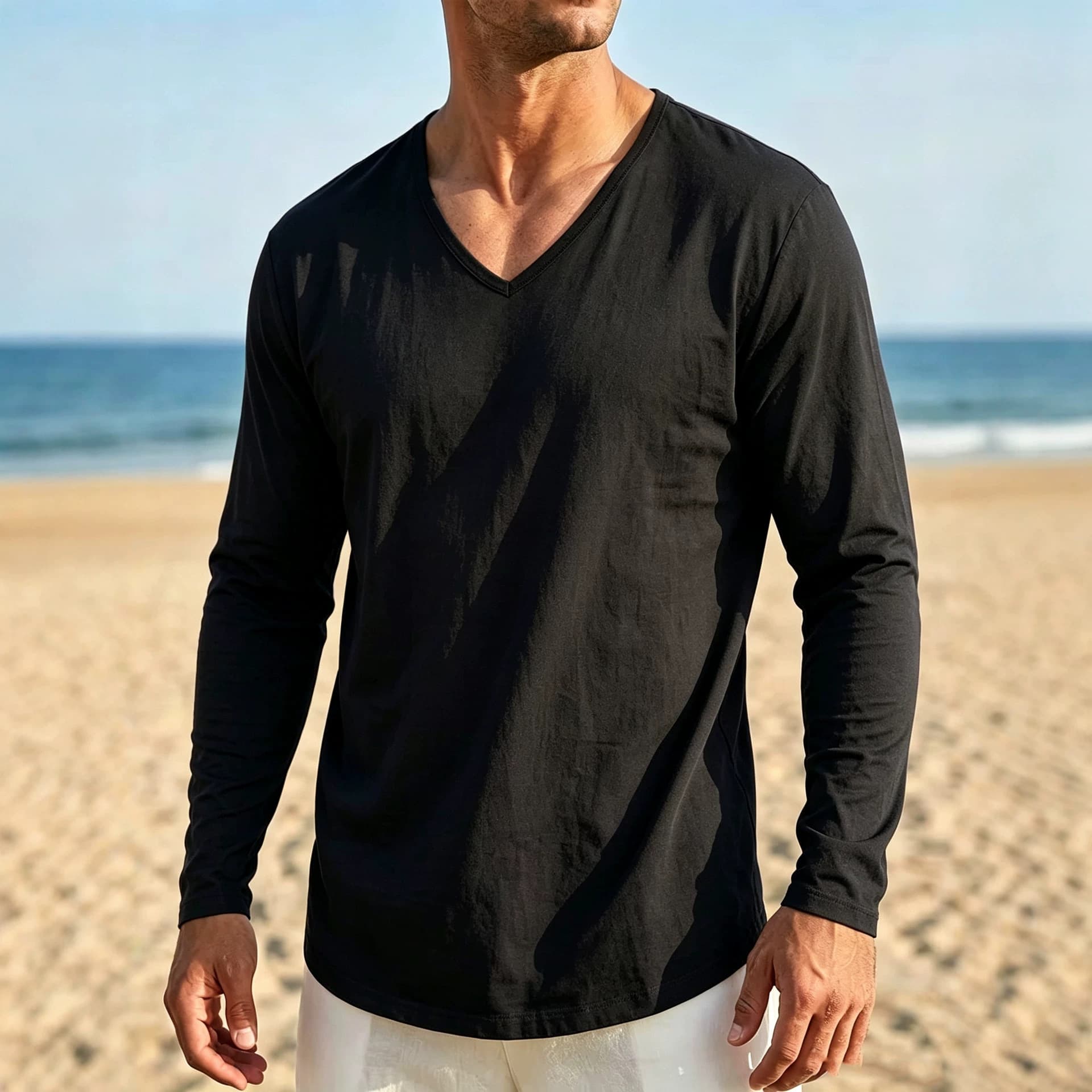 Men's Quick-Dry Breathable Long-Sleeve T-Shirt, Spring Summer Lightweight Loose Casual Comfortable V-Neck T-Shirt, Dropshipping