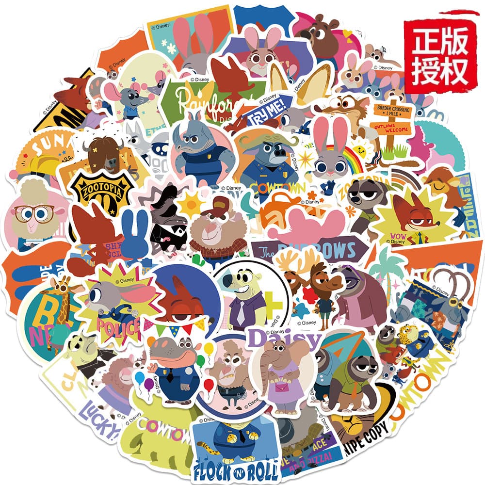 50 Zootopia Graffiti Stickers DIY Decorate Guitar Luggage Stickers Disney Genuine Waterproof