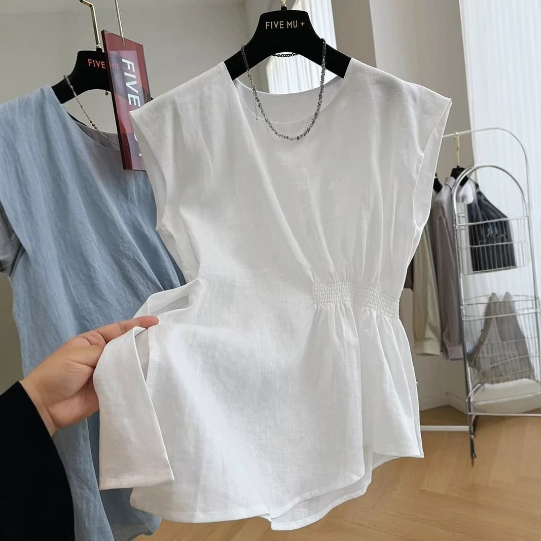 Plus Size 240lbs Light Luxury Unique Design Round Neck Sleeveless Blouse Top Women 2026 Summer New