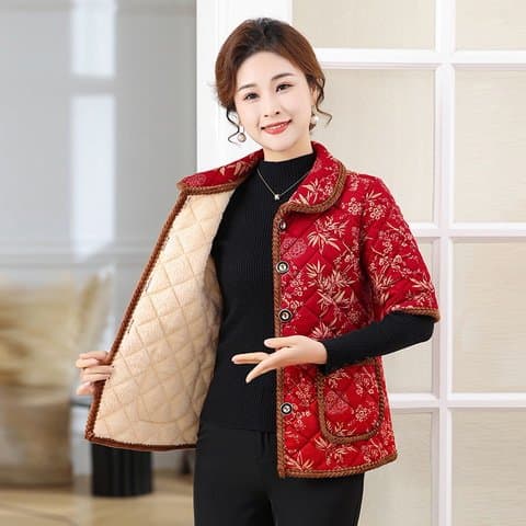 Autumn and winter middle-aged and elderly half-sleeve cotton vest for women, thick 2024 new style mother's cotton clothing waistcoat, three-quarter sleeve grandma's waistcoat.