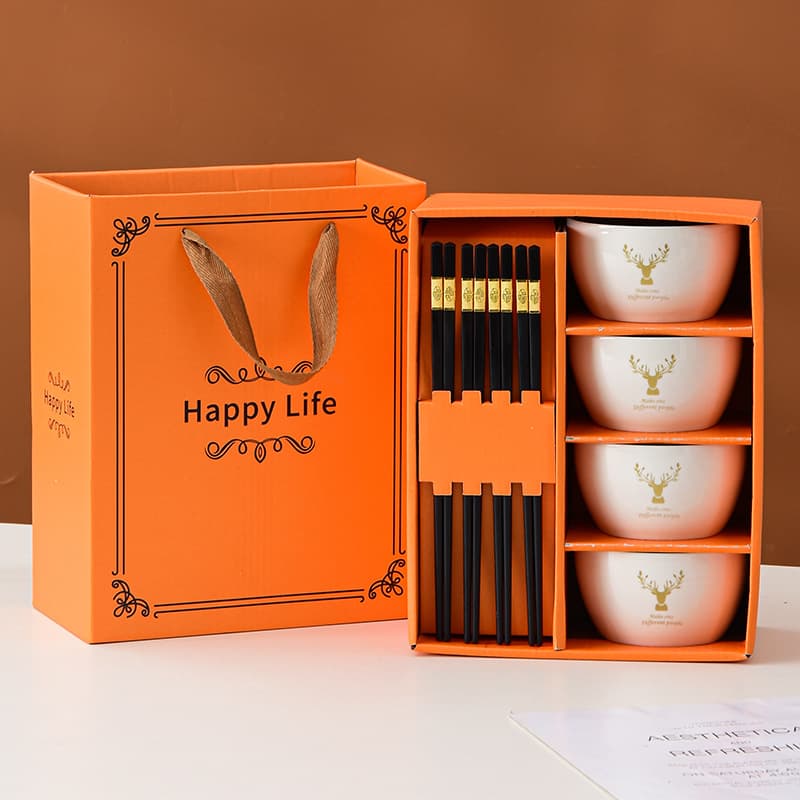 Company Opening Event Gift Ceramic Tableware Set with Bowls and Chopsticks Gift Box, Souvenir for Clients