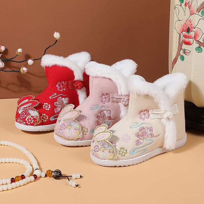 New Winter Ancient-style Boots for Girls, Chinese-style Snow Boots, Embroidered Shoes, Children's Cotton Shoes, Hanfu Shoes, New Year Greeting Shoes