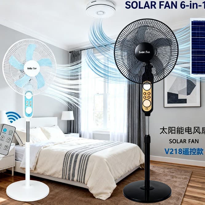 Cross-border solar fan rechargeable for phone charging, outdoor home quiet standing oscillating high-airflow export exclusive.