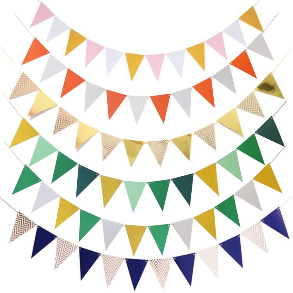 Wholesale gold foil pennants, wave banners, birthday party supplies, atmosphere decorations, gold, silver, pink, and blue pennants and banners