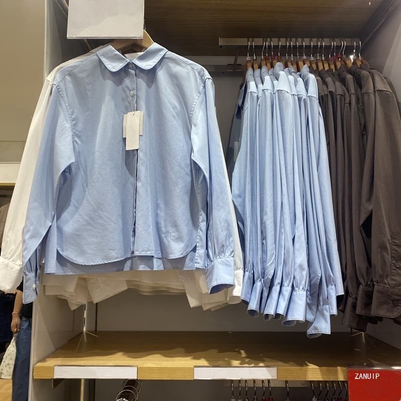 Cotton striped lantern sleeve shirt/long-sleeved women's shirt air-conditioning shirt R489509 489427 488560
