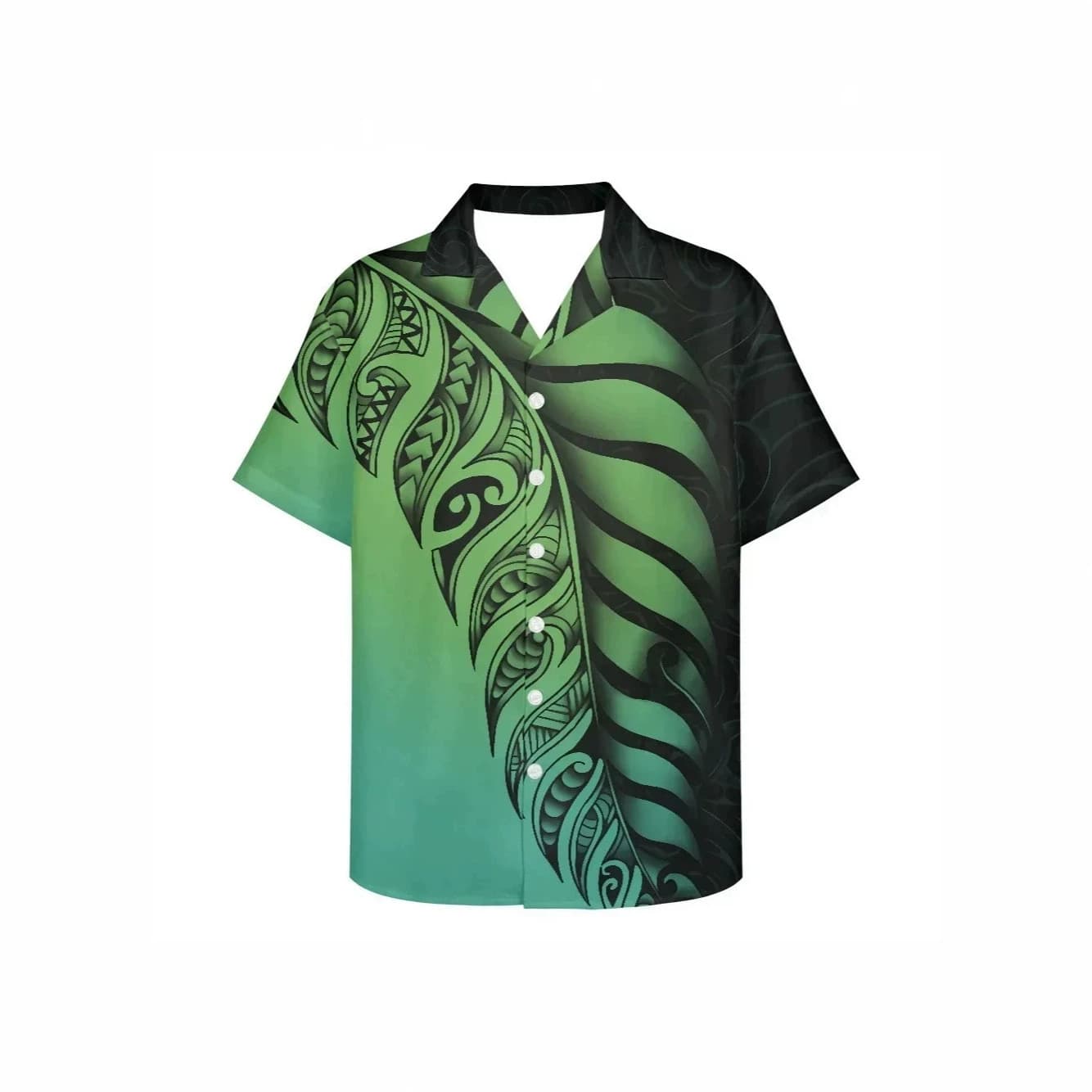 Cross-border Independent Station Gradient Maori Tribal Totem Spiral Tattoo Print Camp Collar Short Sleeve Shirt Factory Wholesale