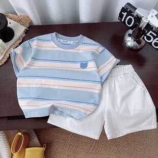 Boys Baby Set 2026 Summer Children Stylish Striped New T-Shirt Short Sleeve Shorts Two Piece Set Handsome Trendy
