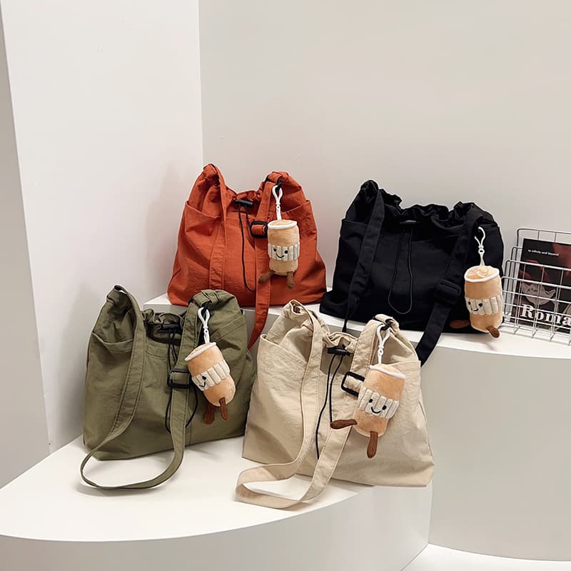 2025 New Large Capacity Bucket Bag, Waterproof Nylon Drawstring Wrinkle Shoulder Bag, Casual Versatile Crossbody Bag