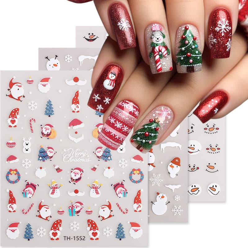 Zhengxiang New Christmas Nail Stickers Wholesale Cross-border Hot-selling Snowman Christmas Gift Nail Decals for Europe and America
